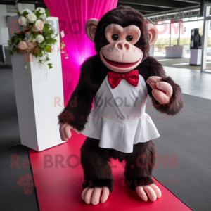 Magenta Chimpanzee mascot costume character dressed with a Wedding Dress and Bow ties