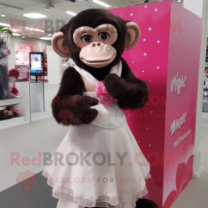 Magenta Chimpanzee mascot costume character dressed with a Wedding Dress and Bow ties