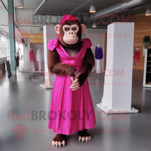 Magenta Chimpanzee mascot costume character dressed with a Wedding Dress and Bow ties