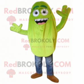Lime Green Enchiladas mascot costume character dressed with a Denim Shorts and Tie pins