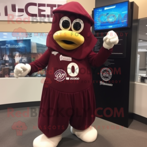 Maroon Baseball Glove mascot costume character dressed with a Evening Gown and Digital watches