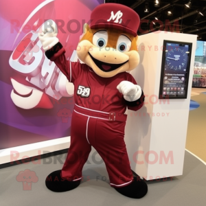 Maroon Baseball Glove mascot costume character dressed with a Evening Gown and Digital watches