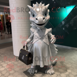 Silver Dragon mascot costume character dressed with a Midi Dress and Handbags