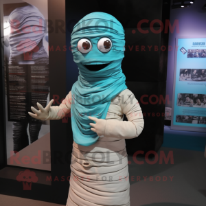 Cyan Mummy maskot kostume...