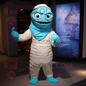 Cyan Mummy maskot kostume...