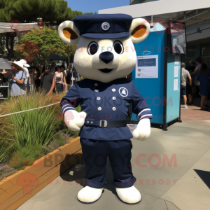 Navy Television mascot costume character dressed with a Romper and Backpacks