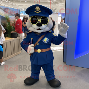 Navy Television mascot costume character dressed with a Romper and Backpacks