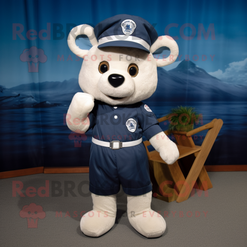 Navy Television mascot costume character dressed with a Romper and Backpacks