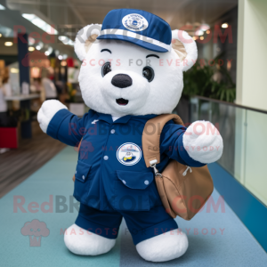 Navy Television mascot costume character dressed with a Romper and Backpacks