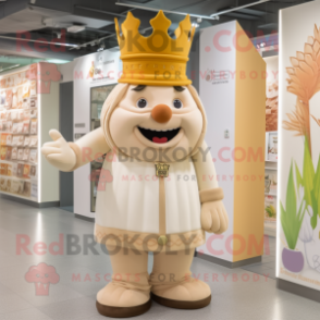 Beige King mascot costume character dressed with a Shorts and Caps