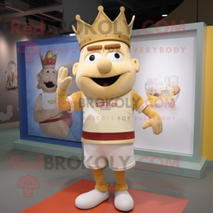 Beige King mascot costume character dressed with a Shorts and Caps