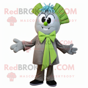 Gray Celery mascot costume character dressed with a Parka and Bow ties
