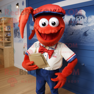 Red Lobster Bisque mascot costume character dressed with a Oxford Shirt and Headbands