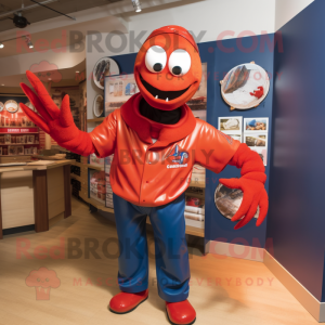 Red Lobster Bisque mascot costume character dressed with a Oxford Shirt and Headbands