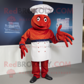 Red Lobster Bisque mascot costume character dressed with a Oxford Shirt and Headbands