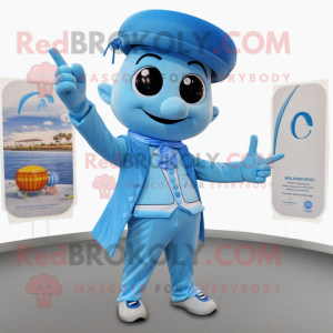 Sky Blue Gyro mascot costume character dressed with a Dress Pants and Hairpins