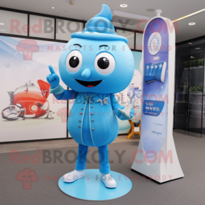 Sky Blue Gyro mascot costume character dressed with a Dress Pants and Hairpins