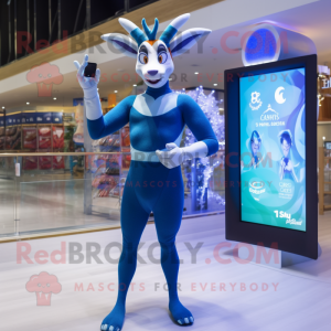 Blue Gazelle mascot costume character dressed with a One-Piece Swimsuit and Smartwatches