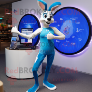 Blue Gazelle mascot costume character dressed with a One-Piece Swimsuit and Smartwatches