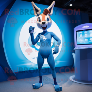 Blue Gazelle mascot costume character dressed with a One-Piece Swimsuit and Smartwatches