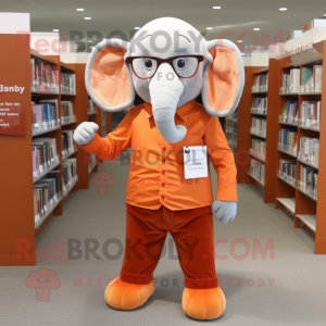 Orange Elephant mascot costume character dressed with a Dress Pants and Reading glasses