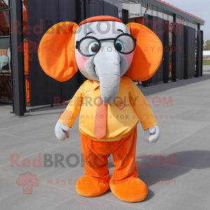 Orange Elephant mascot costume character dressed with a Dress Pants and Reading glasses