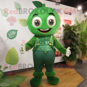 Forest Green Spinach mascot costume character dressed with a Dungarees and Anklets