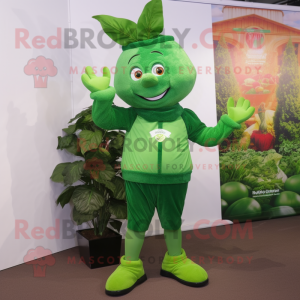 Forest Green Spinach mascot costume character dressed with a Dungarees and Anklets