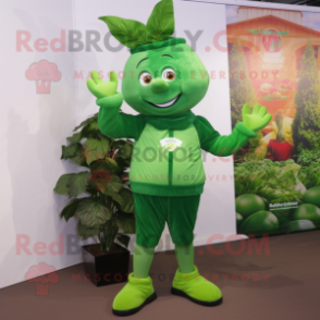 Forest Green Spinach mascot costume character dressed with a Dungarees and Anklets