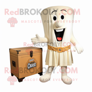 Cream Treasure Chest mascot costume character dressed with a Culottes and Shoe clips