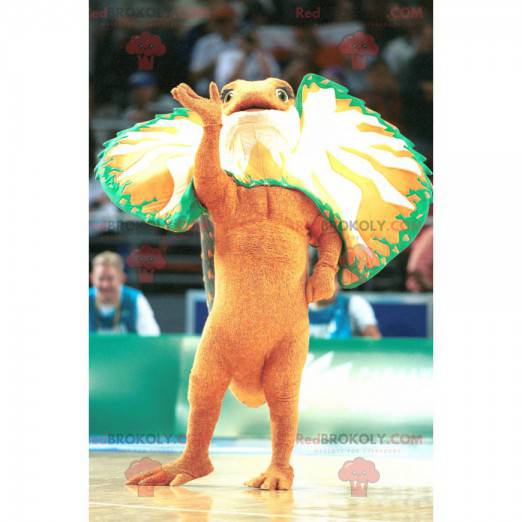 Mascote dinossauro laranja verde e branco - Redbrokoly.com