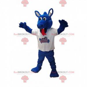 Mascotte drago blu in maglia bianca. Costume da drago -