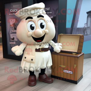 Cream Treasure Chest mascot costume character dressed with a Culottes and Shoe clips