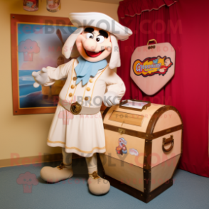 Cream Treasure Chest mascot costume character dressed with a Culottes and Shoe clips