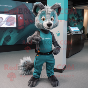 Teal Hyena mascot costume character dressed with a Cargo Pants and Smartwatches