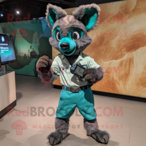 Teal Hyena mascot costume character dressed with a Cargo Pants and Smartwatches