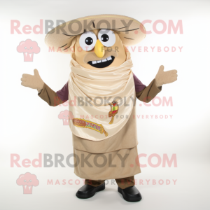 Beige Fajitas mascot costume character dressed with a Vest and Scarf clips