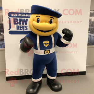 Navy Boxing Glove mascot costume character dressed with a Overalls and Watches