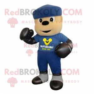 Navy Boxing Glove mascot costume character dressed with a Overalls and Watches