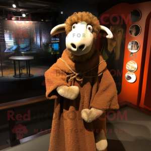 Rust Sheep mascot costume character dressed with a A-Line Dress and Shawl pins