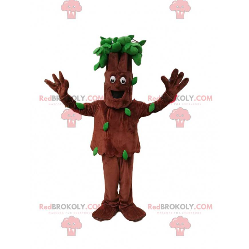 Mascotte d'arbre souriant avec ses feuilles vertes. Costume