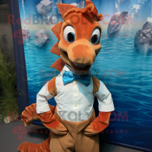 Rust Seahorse mascot costume character dressed with a Dress Shirt and Bow ties