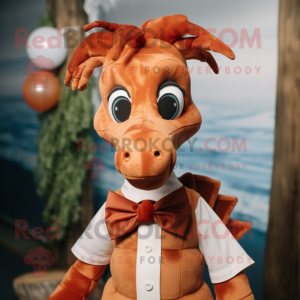 Rust Seahorse mascot costume character dressed with a Dress Shirt and Bow ties