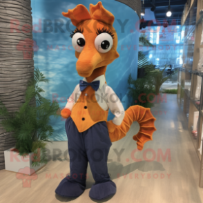 Rust Seahorse mascot costume character dressed with a Dress Shirt and Bow ties