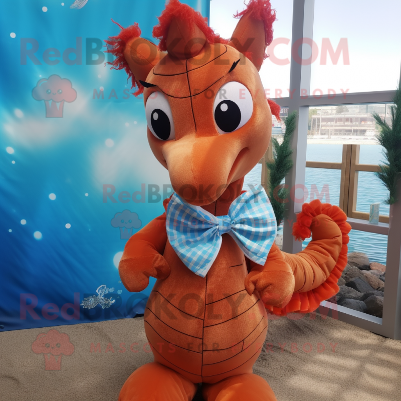 Rust Seahorse mascot costume character dressed with a Dress Shirt and Bow ties