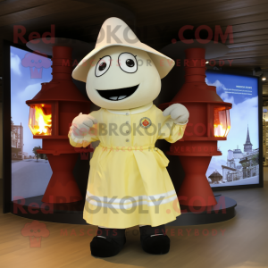 Cream Fire Fighter mascot costume character dressed with a Pleated Skirt and Scarves