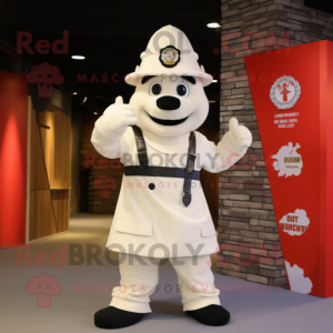 Cream Fire Fighter mascot costume character dressed with a Pleated Skirt and Scarves