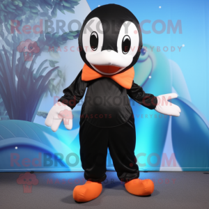 Peach Killer Whale mascot costume character dressed with a Jumpsuit and Shoe laces