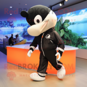 Peach Killer Whale mascot costume character dressed with a Jumpsuit and Shoe laces