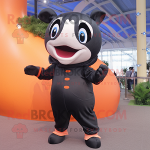 Peach Killer Whale mascot costume character dressed with a Jumpsuit and Shoe laces